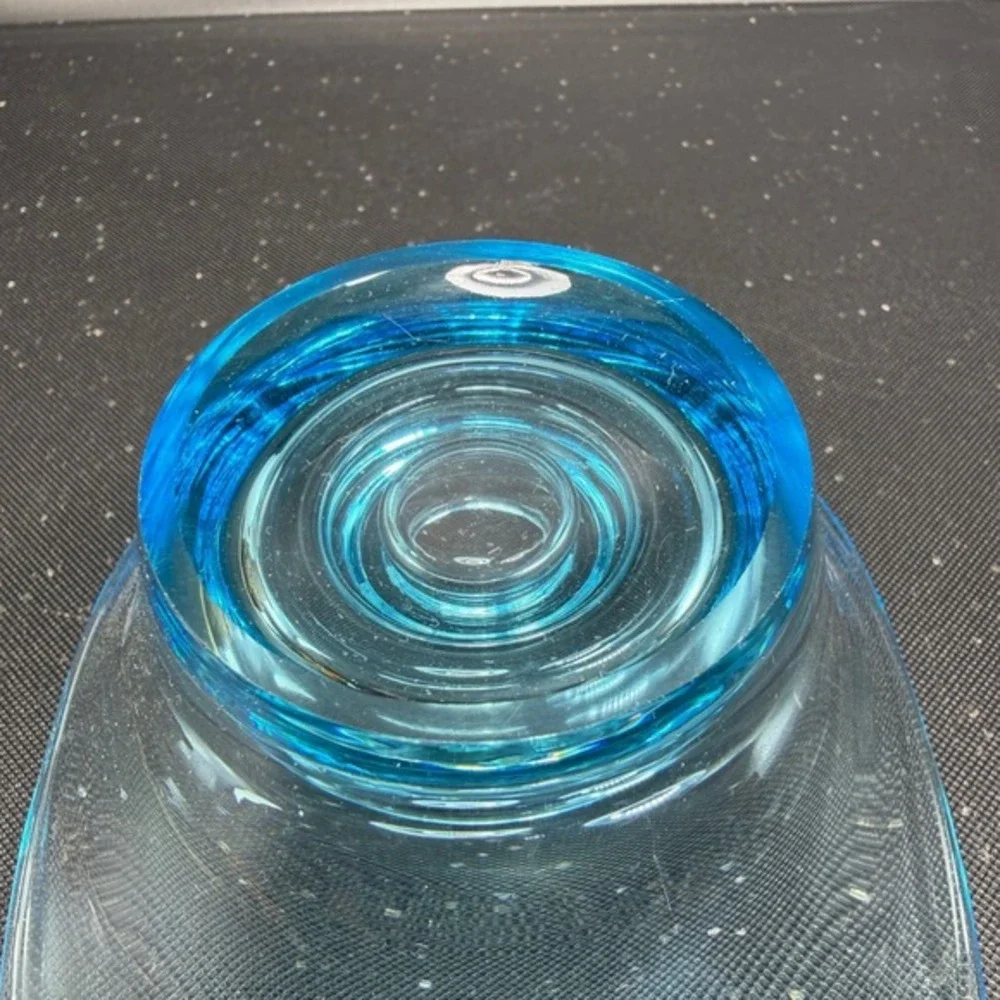 Mid Century Art Glass Candle Holder‎ Square Flared Rim Ring Base 4 Inch Small